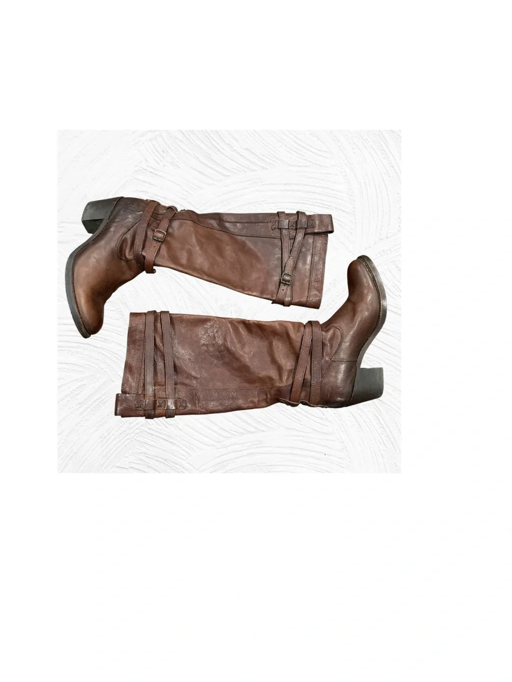 Frye Jane Strappy 76396 Riding Boots Brown Leather Knee High Sz 7.5B